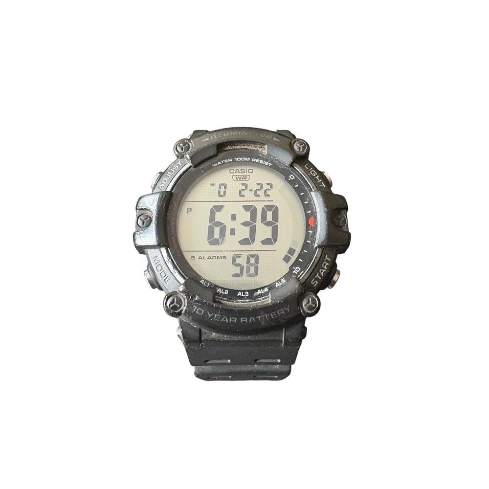 Casio Digital Watch 100M 5 Alarm 10 Year Battery Black FOR PARTS REPAIR